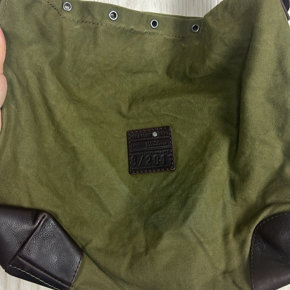 Treasure & Bone Army Green Brown Leather Canvas Shoulder Bag - Picture 4 of 9